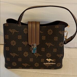 Brown Patterned Top-Handle Shoulder Bag